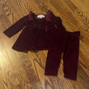 Isobella and Chloe burgundy bow velvet set
